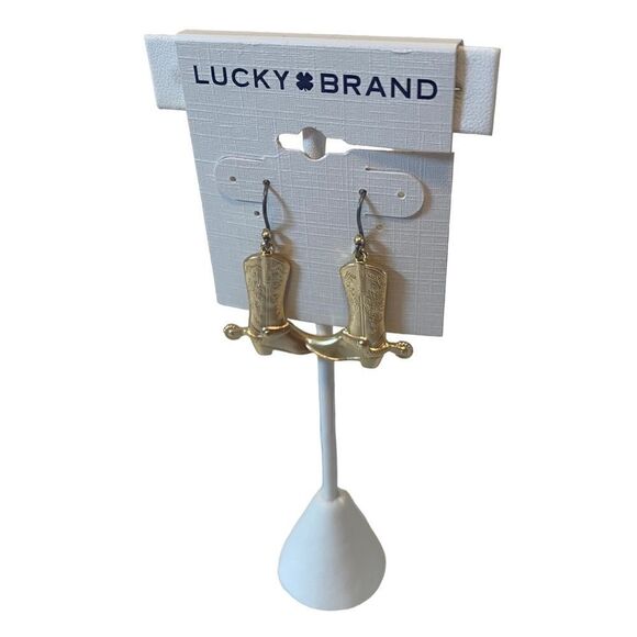 Lucky Brand Gold Toned Western Boot Drop Earrings. - Picture 3 of 6